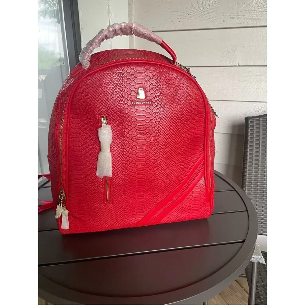 NWT Tote & Carry Red Faux Snake Skin Bag
